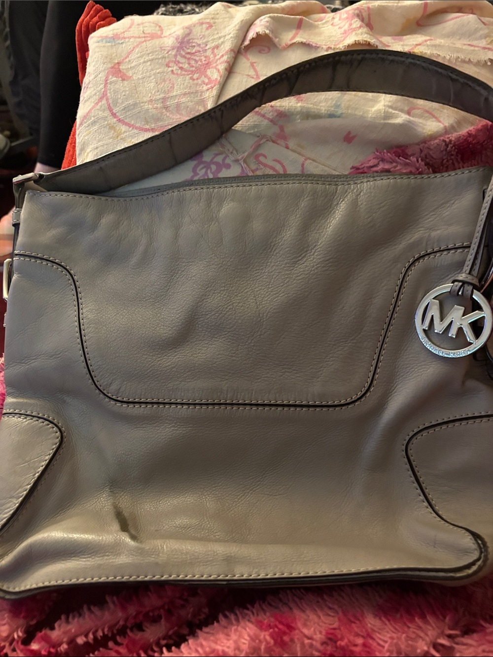 Michael Kors Leather Shoulder Bag in Taupe Gray